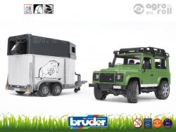 Land Rover Defender terepjáró + lószállító trailer + ló - BRUDER 
