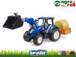New Holland T5.120 traktor+homlokrakodó+körbála szállító BRUDER