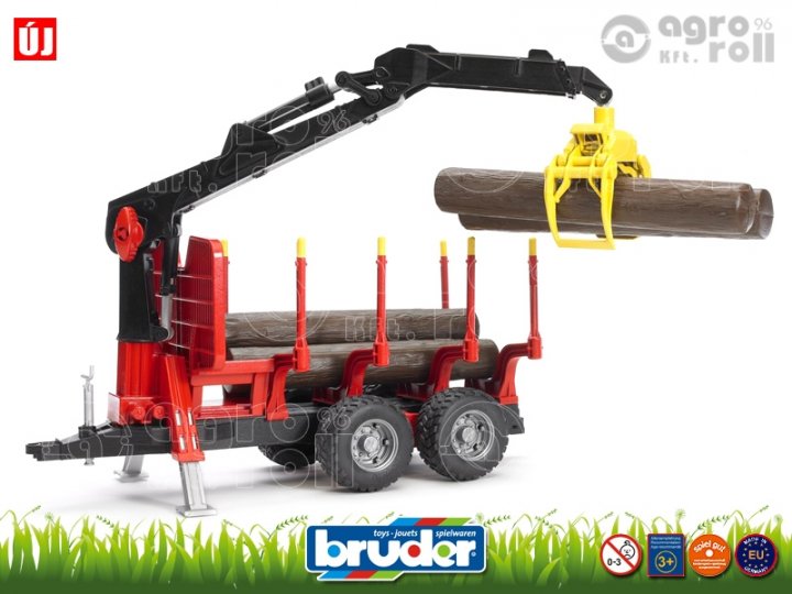 Erdészeti utánfutó rakodóval, 4 fatörzzsel és markolóval - BRUDER