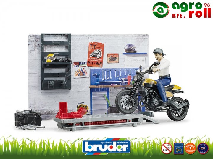 Motorkerékpár szervíz sárga Ducatival - BRUDER