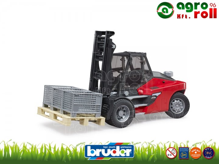 Linde HT160 emelővillás targonca raklappal és 3 raklap ketreccel BRUDER